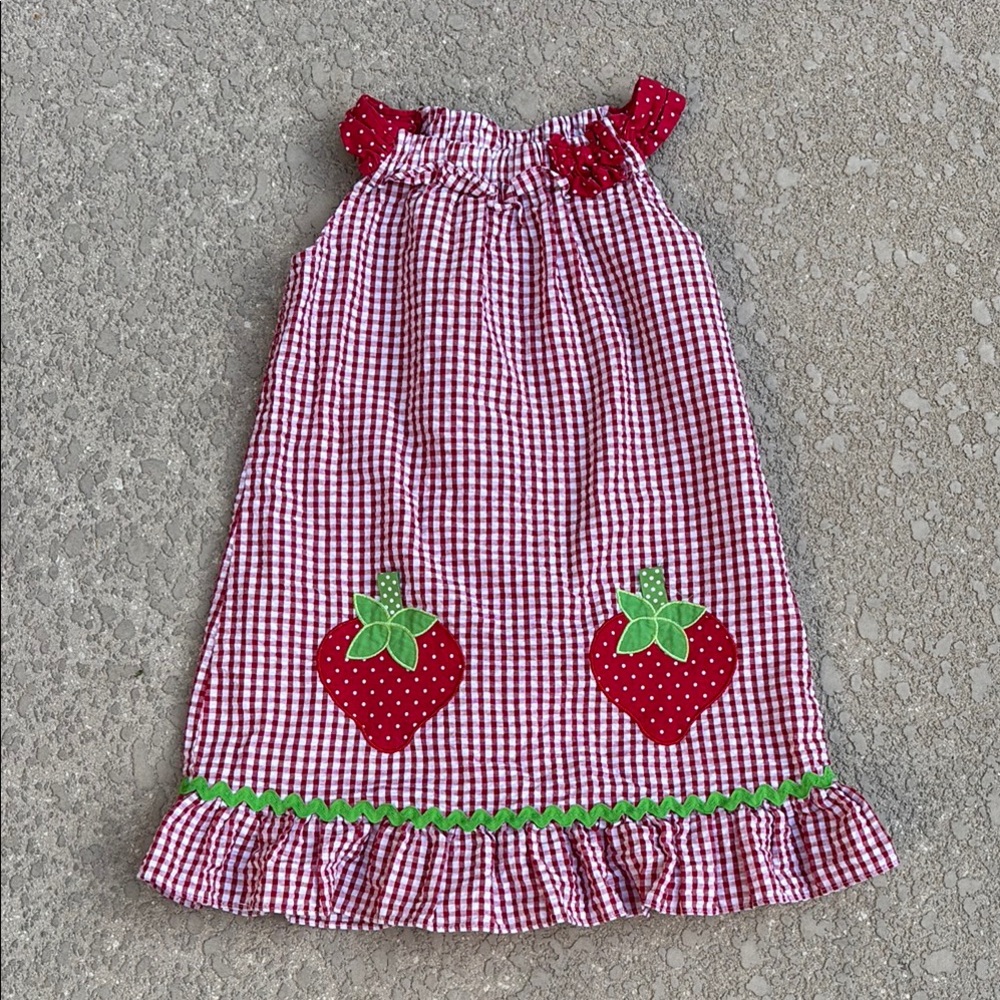 Emily Rose  Seersucker Sundress Strawberry Plaid Red Girls Size 6 Summer